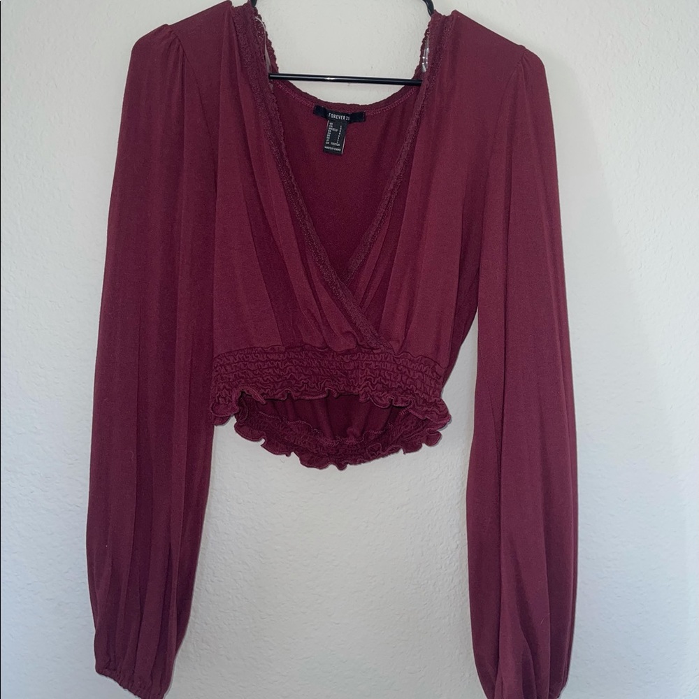 Maroon Long Sleeve Crop Top